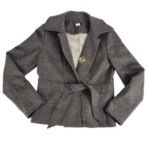 J. Crew 100% Wool Robert Noble Embroided Crest Womens 10 Tie Blazer Harringbone